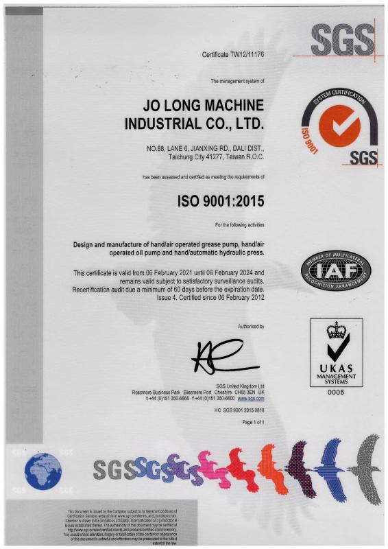 ISO9001 - JO LONG MACHINE INDUSTRIAL CO., LTD.