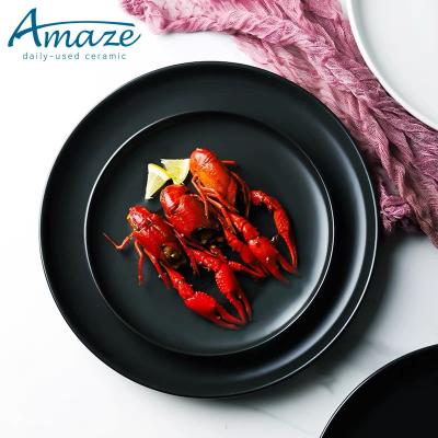 China Dishwasher Safe Cheap Bulk Custom Logo Round Restaurant Ceramic Matte Black Dishes For Food Dinner for sale