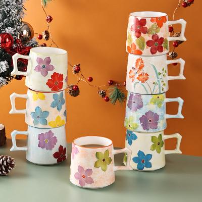 China Viable Fancy Design Flower Pattern Artistic Custom Hand Painted Volume Personalized Porcelain Mugs For Gift for sale