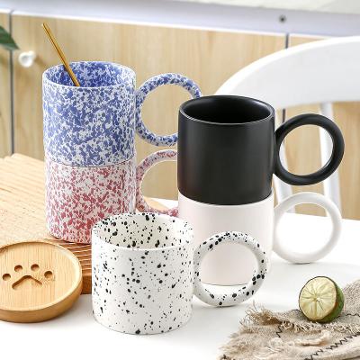 China Hot Selling Viable Unique Custom Design Logo Nordic Stoneware Tea Coffee Mug With Big Round Handle for sale