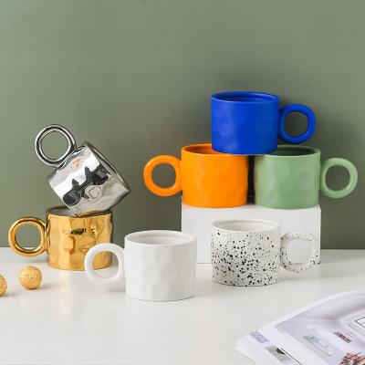 China Nordic Viable Style Unique Design Multicolor Creative Custom Ceramic Coffee Mug With Ring Handle for sale