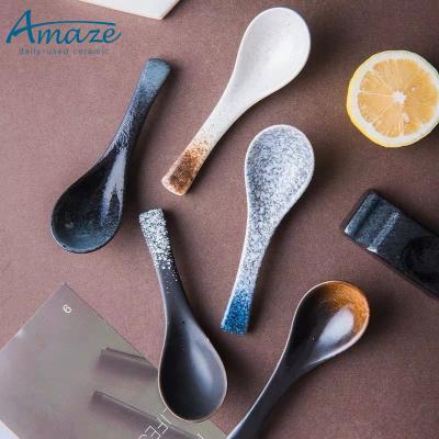 China Sustainable Wholesale Cheap Japanese Style Vintage Home Restaurant Used Ceramic Soup Rice Spoon For Sale for sale