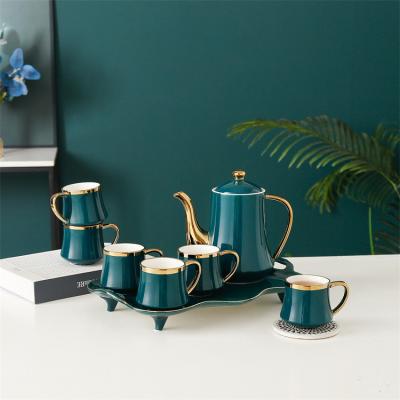 China Viable Wholesale Gift Set Nordic European Style Modern Luxury Gold Porcelain Teapot Set Coffee Tea Sets With Tray for sale