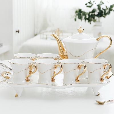 China Viable New Style White And Gold Modern Ceramic Arabic Tea Set Royal Luxury Afternoon Tea And Coffee Set With Gift Box for sale