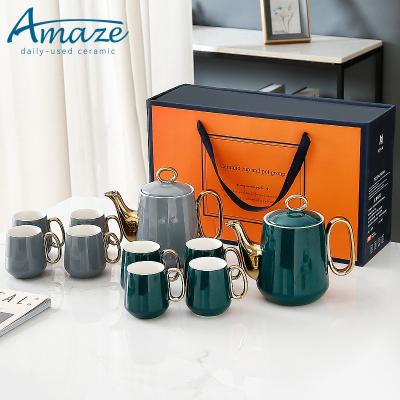 China Custom Viable Logo Nordic Style High Performance Luxury Ceramic Afternoon Cheap Modern Tea Set With Gift Box for sale