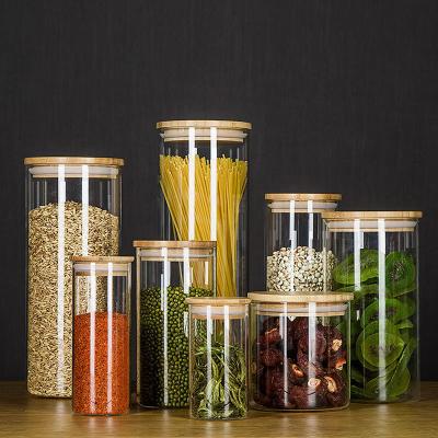 China Wholesale Modern Airtight Glass Food Canister Coffee Tea Food Storage Jar Kitchen Canister Sets With Bamboo Lid for sale