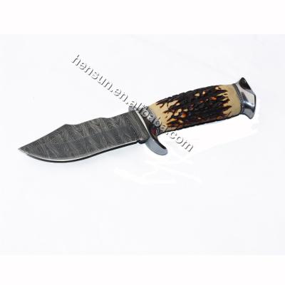 China High Quality Non-variable Damascus Blade Fixed Knife Made Damascus Steel Hunting Knife and Nylon Sheath for sale