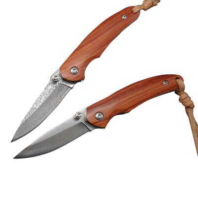 China New Design Damascus / 440c Non-variable Folding Knife With Red Sandal Wood Handle for sale