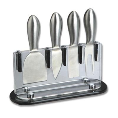 China Sustainable 4pcs Stainless Steel With Acrylic And Wooden Rack Cheese Turner Set for sale