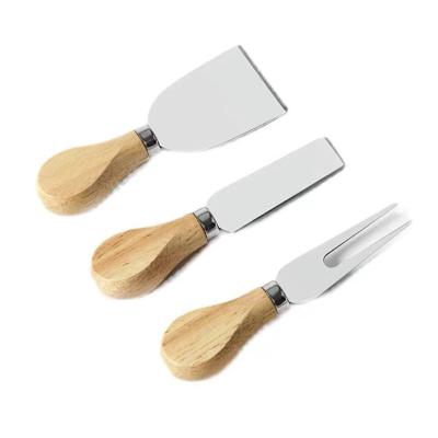 China Sustainable Custom 3 Pieces Stainless Steel Slicer Cutter Tool Knives Set With Wooden Handles Cheese Knife Set for sale