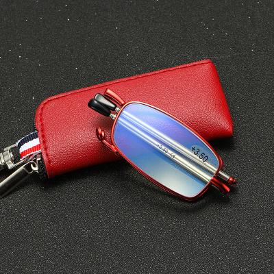 China Hot Selling Mini Folding Reading Glasses Unisex Portable High Quality Style Retractable With Mini Portable Leather Pocket for sale