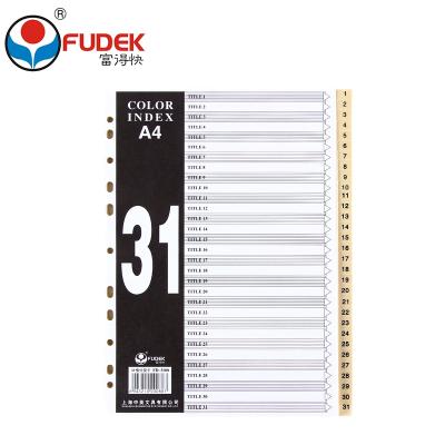 China Binding Paper 31 Pages Cards Label Color A4 11 Holes Index Paper Divider for sale