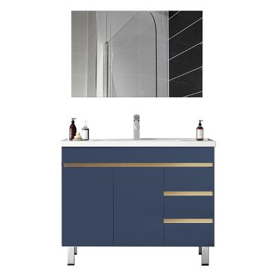 China Modern Modern Bathroom Furniture Set Waterproof WPC Particleboard Mirror Storage Bathroom Vanity Cabinet Shelf Melamine Furniture for sale