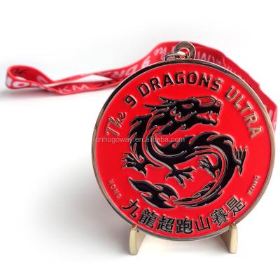 China Europe Custom Brass Engraved Metal Enamel Festival Dragon Boat Souvenir Medal for sale