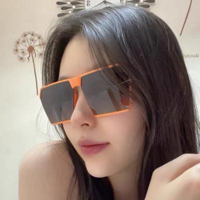 China Orange UV400 Protection Glass Frame Trend Sunglasses New Shape Simple Square Big Frame Plain Glass Face Women Sunglasses Shade 2022 for sale