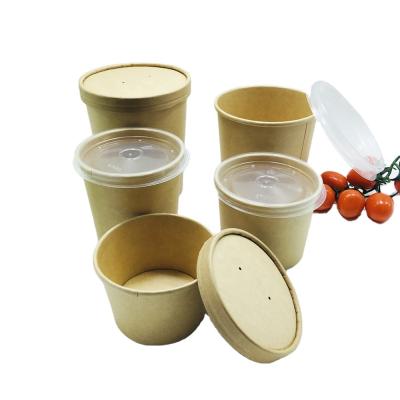 China Biodegradable Disposable Kraft Paper Soup Puffs 32 Ounce Fast Food Take Away Food Shots With Lid for sale