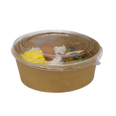 China Biodegradable Disposable Kraft Paper Salad Puffs 750ml With PET PP Lid Take Out Food Container for sale