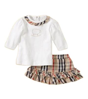 China Baby Kids Cotton Casual Suit Sets Girls Autumn Long Sleeve T-shirt White Plaid Skirts 2pcs Clothes Sets Baby Clothing Baby Clothes Se for sale