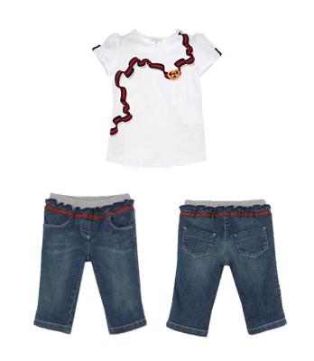 China Kids Casual Casual Clothes Sets Babies White Short Sleeve T-shirt Denim Jeans Pants 2pcs Sets Baby Kids Summer Clothing Sets for sale