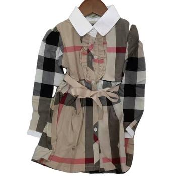 China Anti-wrinkle kids spring &autumn cotton fashion clothes babies long sleeve plaid dress princess dress up baby browns dresses for sale