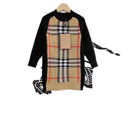 China Hot Selling Anti-wrinkle Children Wear Autumn Fashion Plaid Dress Girls Long Sleeve O-Neck Knitted Causal Comfortable Dress Kids Girl Dresses for sale