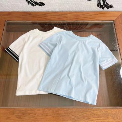 China European and American boy's main 2022 summer solid color loose round neck short-sleeved T-shirt high-end children's clothing anti-shrink new for sale