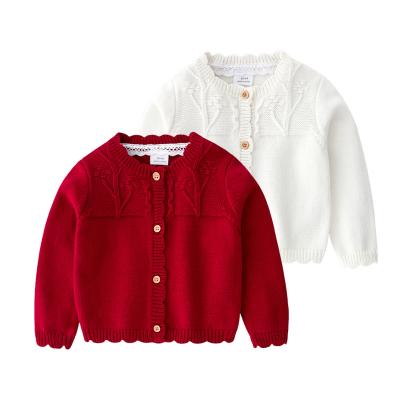 China Girls Anti-Shrinkage Spring Long Sleeve Cardigan Baby Kids Fashion Red All-match Knitted Coats 100% Organic Cotton Casual Sweaters for sale