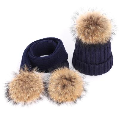 China Environment. Stylish Children Kids Candy Color Pom Pom Knitted Hats Autumn Winter Disassembled Baby Fur Ball Hats Scarf 2 Pcs Wool Sets for sale