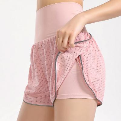 China Women's Breathable Sports Shorts Marathon Bike Workout 2 In 1 Mesh Breathable Yoga Shorts Paneled Quick Dry for sale