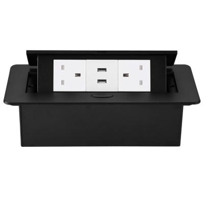 China Residential Hot Black/Silver Desktop Conference Table Power Socket 2.1A USB Plug Embedded Auto British Metering Hidden Desktop Socket/Multi-Purpose for sale