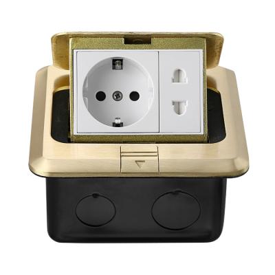 China Information Box EU Power Socket Outlet Box Gold Floor Residential / Multipurpose Embedded Copper Outdoor Automatic Socket for sale