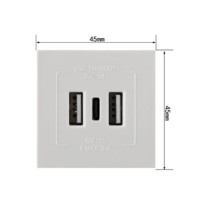 China Desktop Charging Type-C Charging Plug USB Connector 5V/3.1A Power Socket 45mm*45mm Residential/General-Purpose Module for sale