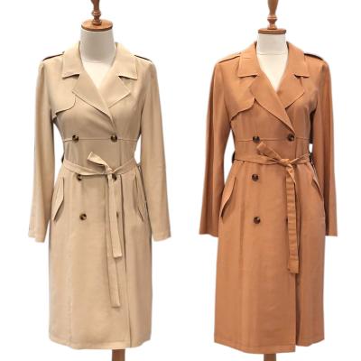 China Breathable Workwear Women Double Breasted Coat Women Long Jacket Solid Wind Coat for sale