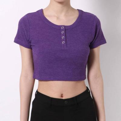 China Cute Manufacturing QUICK DRY Crewneck Custom Knitted Sexy Crop Tank Top T-Shirt Women for sale