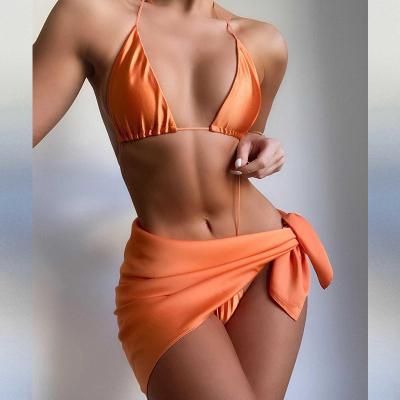 China Breathable women European and American sexy bikini three-piece swimsuit bikini swimwear 3-piece swimsuit 3-piece set for sale