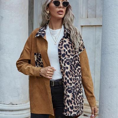 China Breathable Fashion Ditch Pocket Sheath Long Winter And Autumn Ladies Shirt Collar Women Leopard Print Coat For Woman for sale