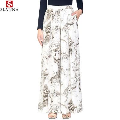 China High waist summer leg panties women workmanship thin trousers pants elegant female straight print casual wide plus satin for sale