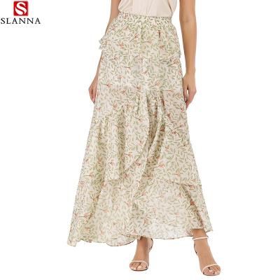 China Bohemian Fashion Ruffle Plus Size Women Floral Print Skirt Aline High Waist Chiffon Waist Long for sale