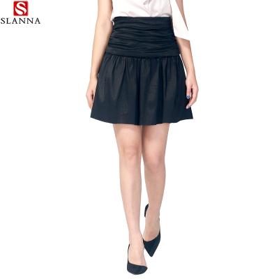 China Viable Manufacturer Black Satin A Line High Waist Mini Skirt Pleated Micro Short Skirt For Sexy Ladies for sale