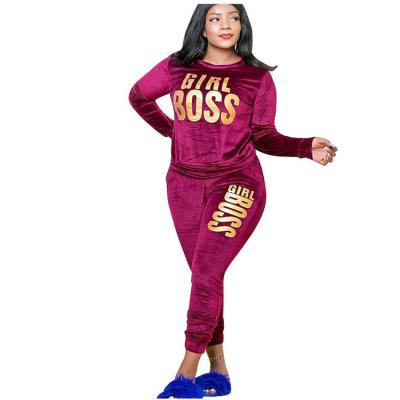 China Autumn New Velvet Two Piece QUICK DRY sets women full sheath tops and skinny pants matching fashion letter print tracksuit women sets for sale