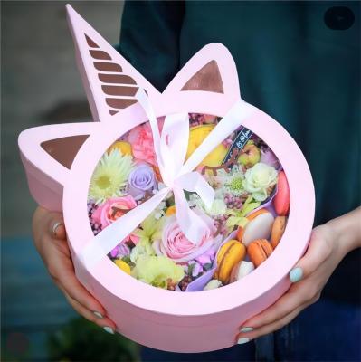 China Recycled Materials Factory Sells  Unicorn PVC Flower Gift Box Soap Flower Box   Eternal Flower Gift Box for sale