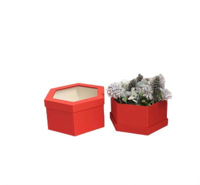 China Recycled Materials Hexagonal Two-Piece Window Opening Packaging Boxes Flower Gift Boxes For Present for sale