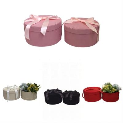 China Recycled Materials Customized Logo Luxury Velvet Flower Round Cardboard Package Box With Ribbon for sale