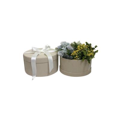 China Recycled Materials Wholesale Velvet Present Gift Round Boxes With Ribbon Lid For Flower Arrangements for sale