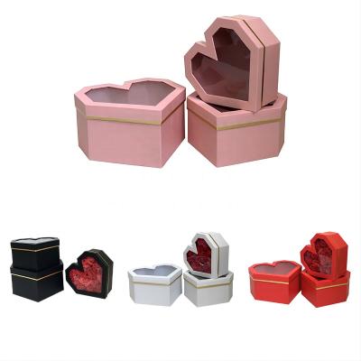 China Recycled Materials OEM Custom High Quality Heart-shaped Window Flower Box 3-piece Gift Box Flower Gift Box Valentine's Day Flower Gift Wrapping for sale