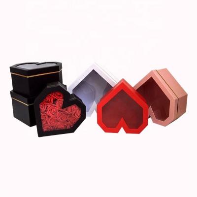 China Recycled Materials Factory Sells   Stock Heart-shaped Window Flower Box 3-piece Gift Box Flower Gift Box   Valentine's Day Flower Gift Wrapping for sale