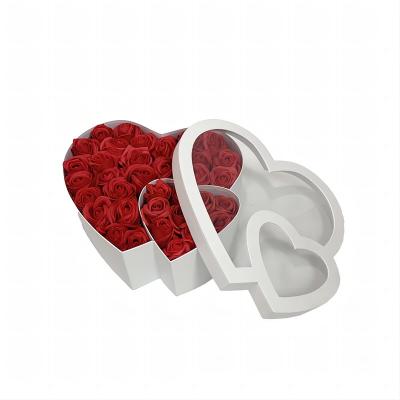 China Recycled Materials OEM Custom high quality transparent cover double heart flower box Heart Flower Gift Box Flowers Heart Rose box for wedding for sale