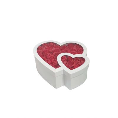 China Recycled Materials Valentine's Day Transparent Lid Heart Rose Gift Boxes Flower Packaging Paper Box for sale