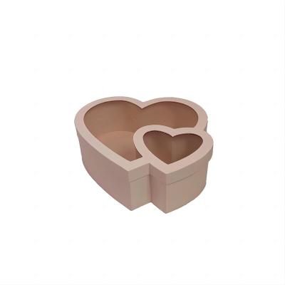 China Recycled Materials Double Heart Chocolate Paper Cardboard Box Valentine Boxes With Clear Pvc Lid for sale