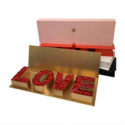 China Recycled Materials OEM Custom High quality Clamshell LOVE Letter Box with Ribbon I LOVE You Flower Gift Box Love Rose Box for sale